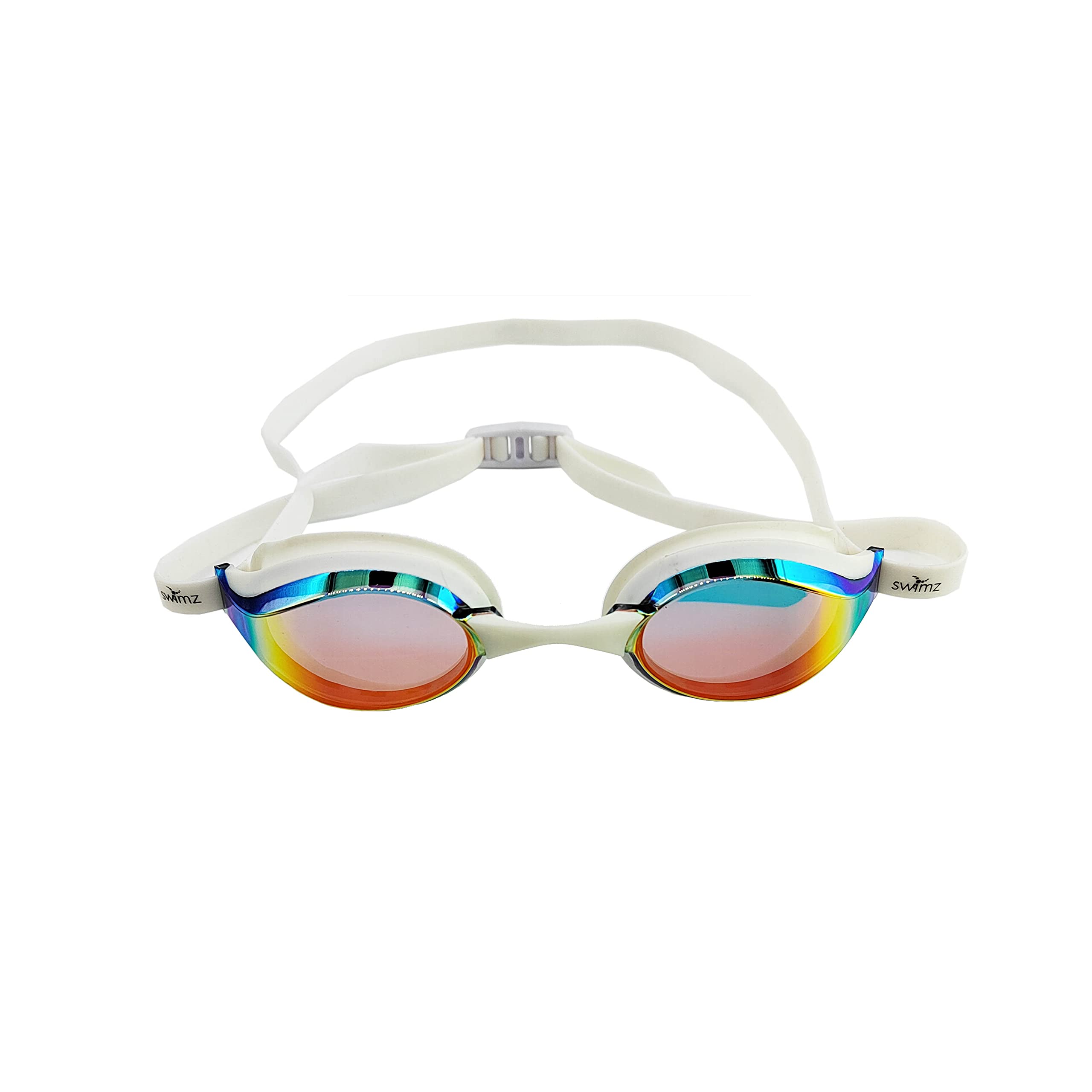 Swimz Vortex Mirrored Swimming Goggle - Low profile training & racing swimming goggles (White/Smoke/Red)