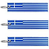 JAVD Greece Flag Keychain Tag with Key Ring - Keys, Cars, Motorcycles, Backpacks, Luggage and Gifts - EDC (3 Pack)