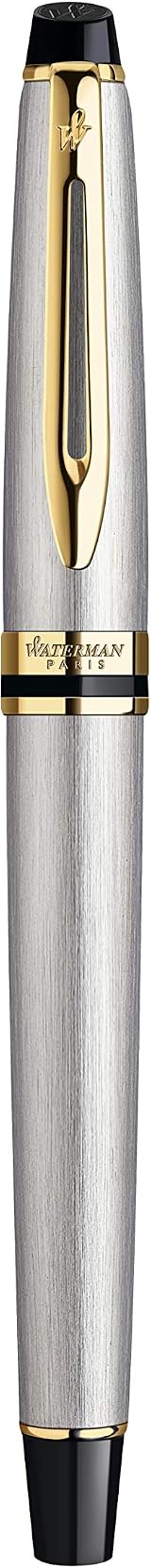 Waterman Expert Fountain Pen Stainless Steel 23k Gold Trim Fine Nib Gift Box view 5
