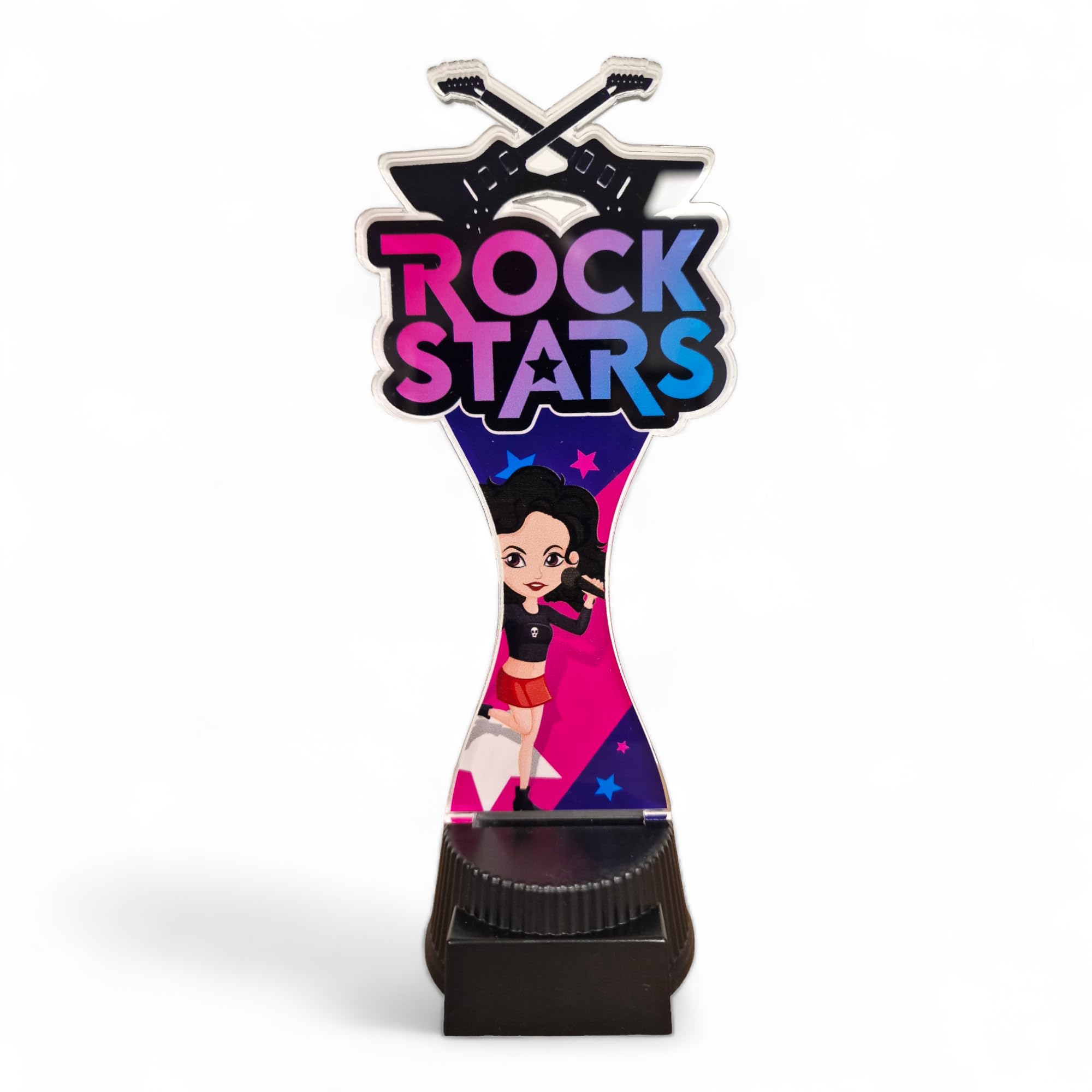 Trophy Monster Rock Stars Girls Guitar Trophy Size 190mm | for Times Tables Schools | Made from 6mm thick Printed Acrylic