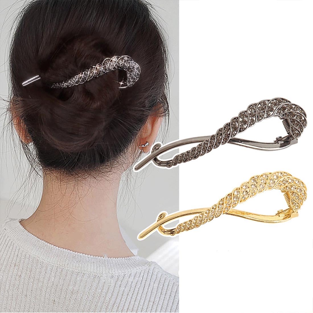 2Pcs Twist Clips Vintage Metal Barrette Hair Glip Crystal Hair Sectioning Clips Hair Styling Accessories for Women Girls