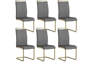 Baysitone Modern Dining Chairs Set of 6, Side Dining Room Chairs with Gold Frame, Kitchen Chairs with Faux Leather Padded Sea