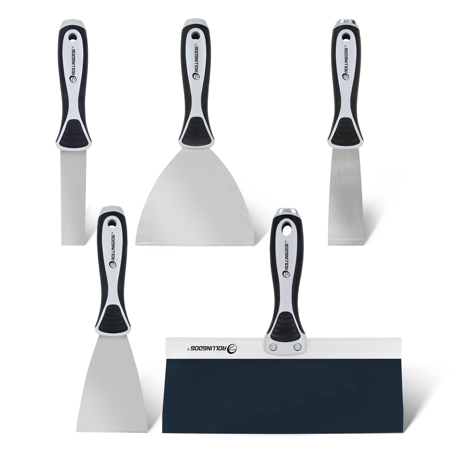 ROLLINGDOG Filling Knife Set - Taping/Putty Knife with Carbon Steel Blades,Wallpaper Scraper Set in Size 1",1.5",3",5",10",Removing Wallpaper,Plaster Scraping,5PCS