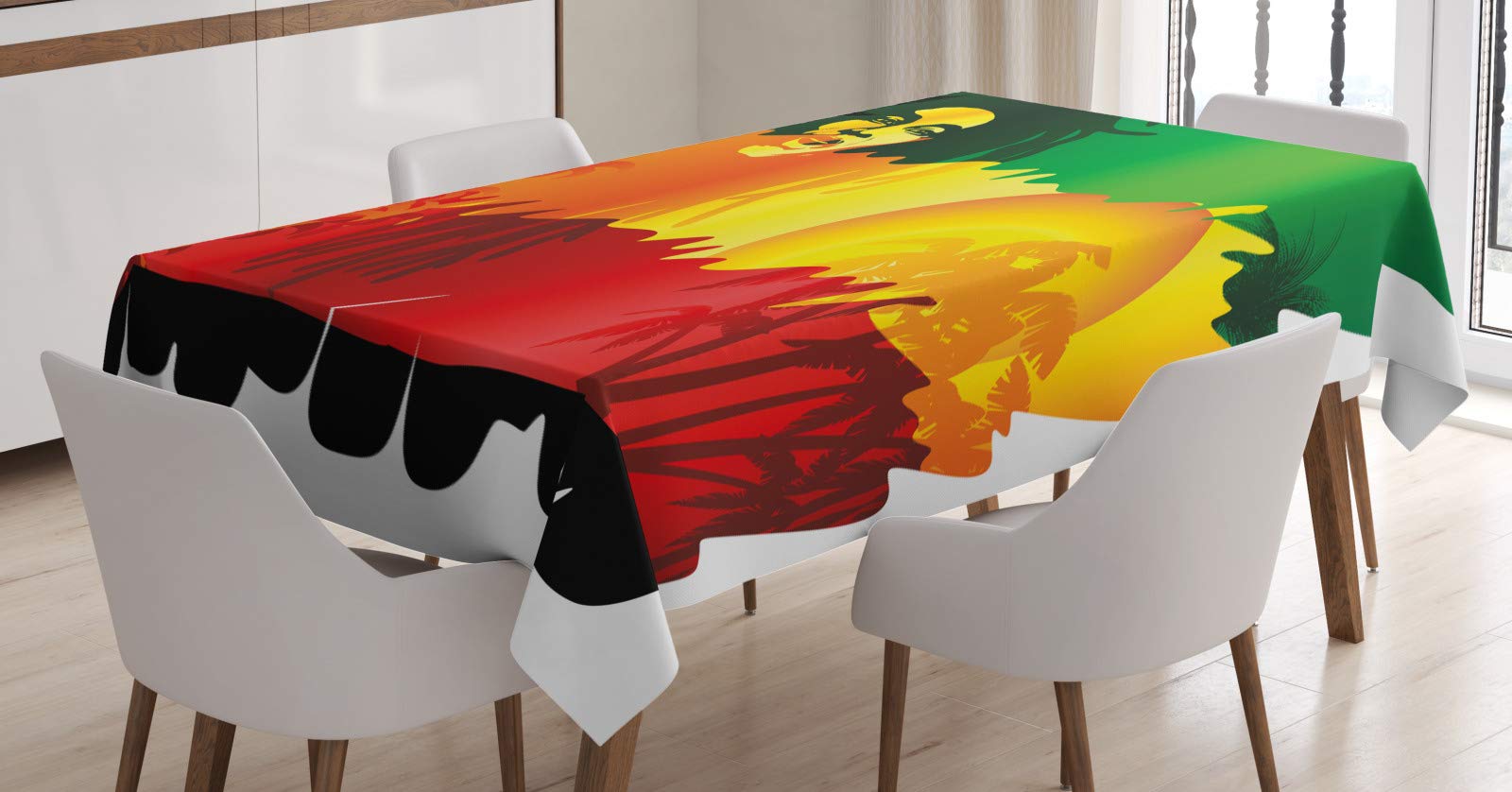 ABAKUHAUS Rasta Tablecloth, Reggae Music Singer, Dining Room Kitchen Rectangular Table Cover, 54 W X 94 L, Orange Yellow