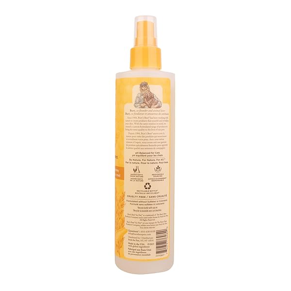BURT’S BEES FOR PETS CAT DANDER REDUCING SPRAY WITH COLLOIDAL OAT FLOUR AND HONEY, WATERLESS CAT GROOMING SPRAY FOR DRY SKIN AND DANDRUFF CONTROL, CAT DANDER REMOVER FOR ALLERGY SUPPORT, 10 FL OZ