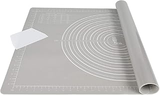 SUPER KITCHEN rutschfeste Backunterlage Antihafte Backmatte Silikon Groß 71 x 51cm Teigunterlage Ausrollmatte XL Silikonmatte Fondant Pizza Teigmatte mit Teigschneider- Epoxidharz Resin Matte (Grau)