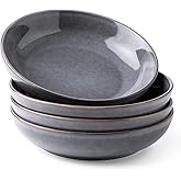 AmorArc 8.5'' Large Pasta Bowls, 36oz Stoneware Pasta Serving Bowls Set of 4 for Kitchen, Wide Bowls for Pasta,Salad,Fruit,Oatmeal, Microwave Safe, Reactive Glaze-Gray