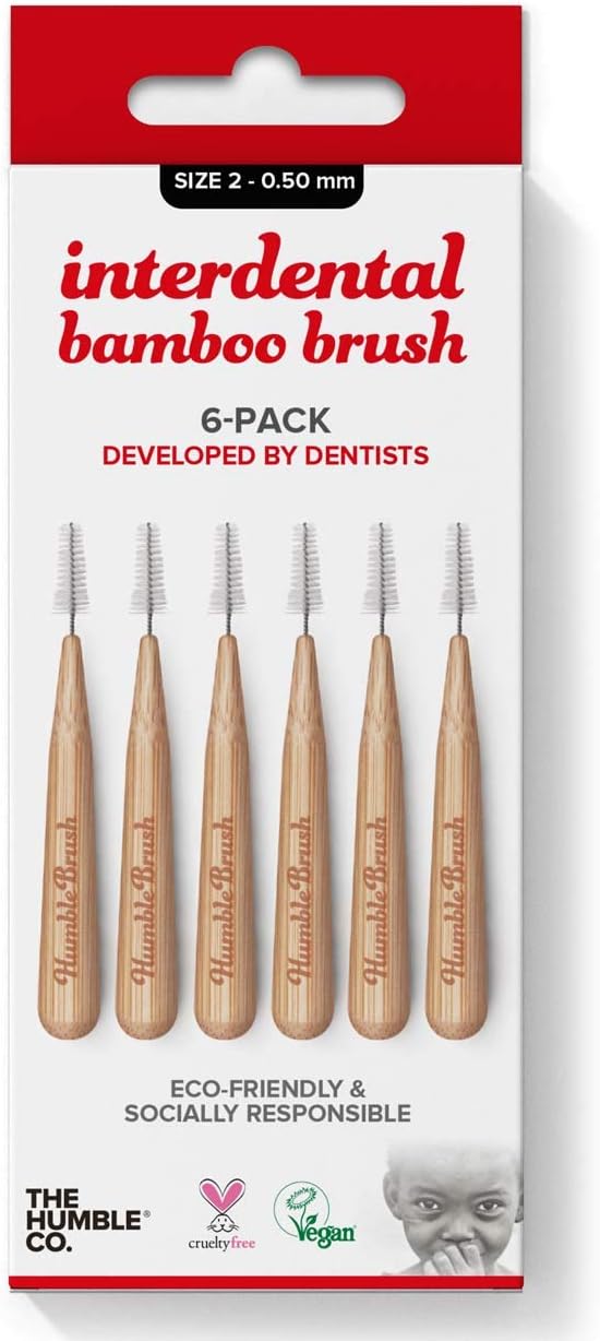 Humble Interdental Brush Bamboo - Brushes - Size 2-0.50 mm - red - Pack of 4 (4 x 6 pcs.), 6 count (Pack of 4)
