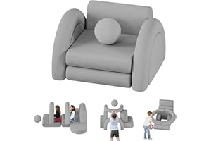 WANAN Small Toddler Sofa with Balls and Tunnel, 8PCS Baby Sofa for Kids, Toddler Couch for Kids, Kid Sofas Couch for Toddlers, Mini Child Couchs (Gray)