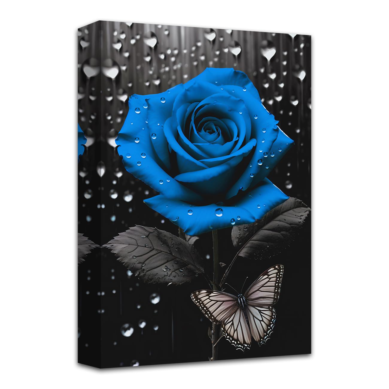 LZIMU Rose Wall Art Bathroom Decor Black And White Blue Floral with Butterfly Painting Prints Abstract Rose Flowers Picture for Farmhouse Decor Framed (Floral-5, 12.00"x18.00")
