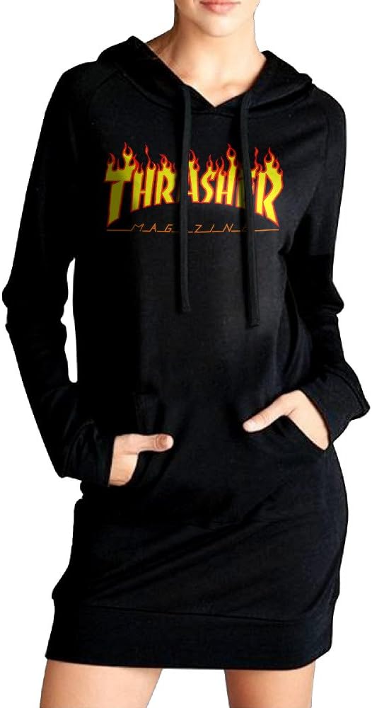 Ananlin Womens Thrasher Flame Sexy V Neck Long Sleeve Cotton Hooded Hoodie/Sweatshirt Casual Dress