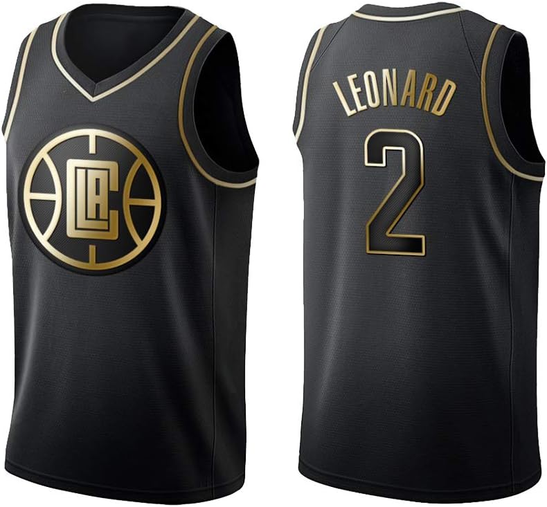 # 2 Clippers Leonard Basketball Jersey Sleeveless Sweatshirt boy Gift Embroidered Black Gold S-2XL