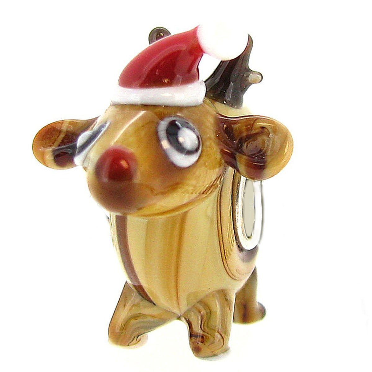 Queenberry Sterling Silver Christmas Rudolph Red Nose European Style Glass Bead Charm