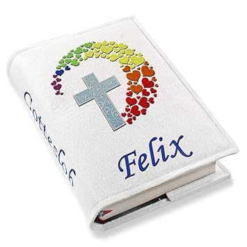 Gotteslob Gotteslobhulle Kreuz Herzen Regenbogen Kunstleder Mit Namen Bestickt Weiss Farbe Weiss Amazon De Baby