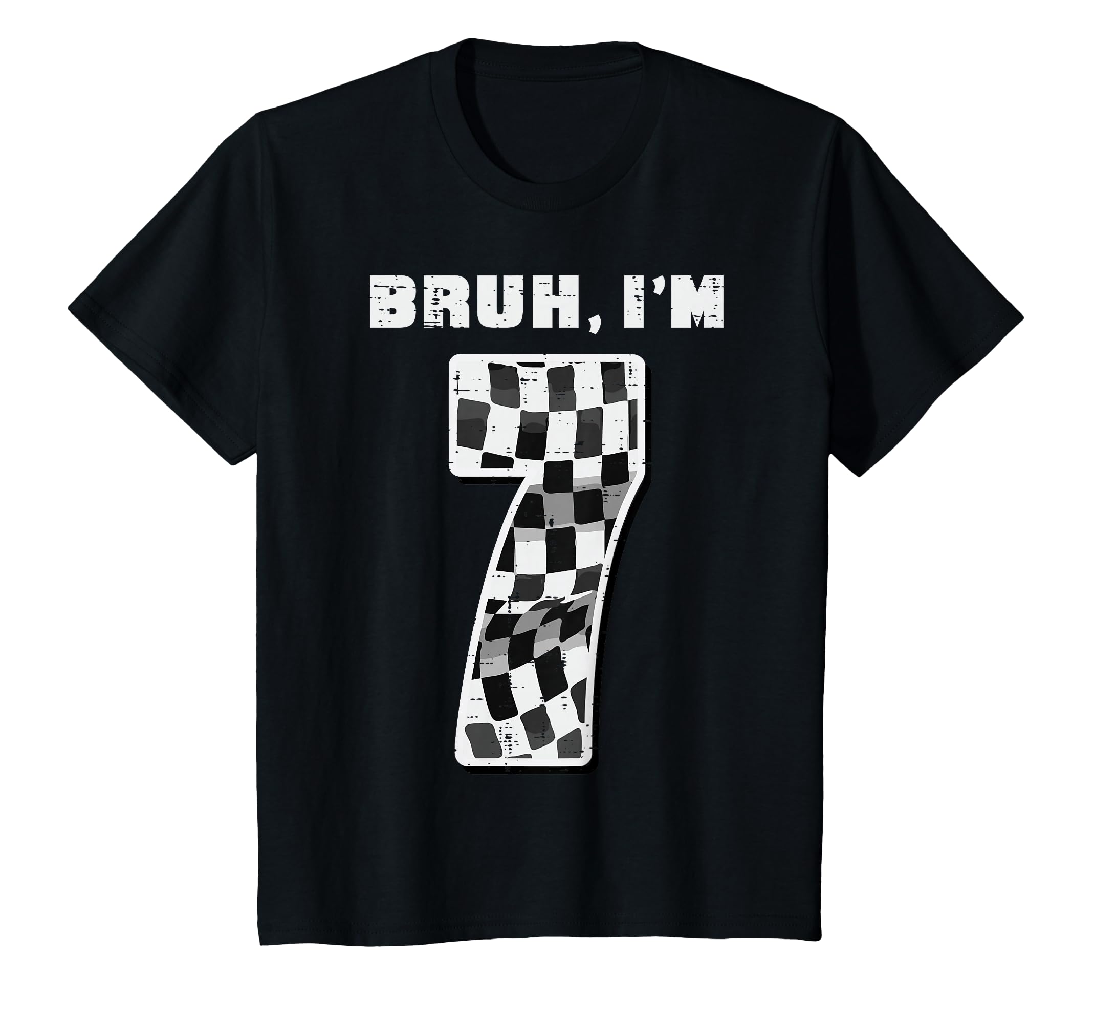 Photo 1 of (XS) Kids Bruh Im 7 Race Checkered Flag 7th Birthday Seven Year Boys T-Shirt