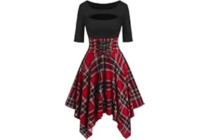 EOPUING Skater Dresses for Women,Summer Casual Lace-up Gingham Tank Dress Layered High Waist Pleated Dress for School Girl