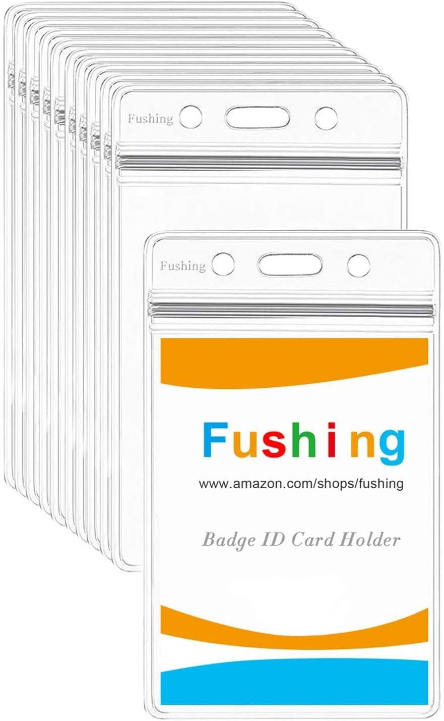 Fushing 10 PCS Clear Waterproof Plastic Badge Holders Name Tag Badge ID Card Holders (114x68mm) (Vertical)