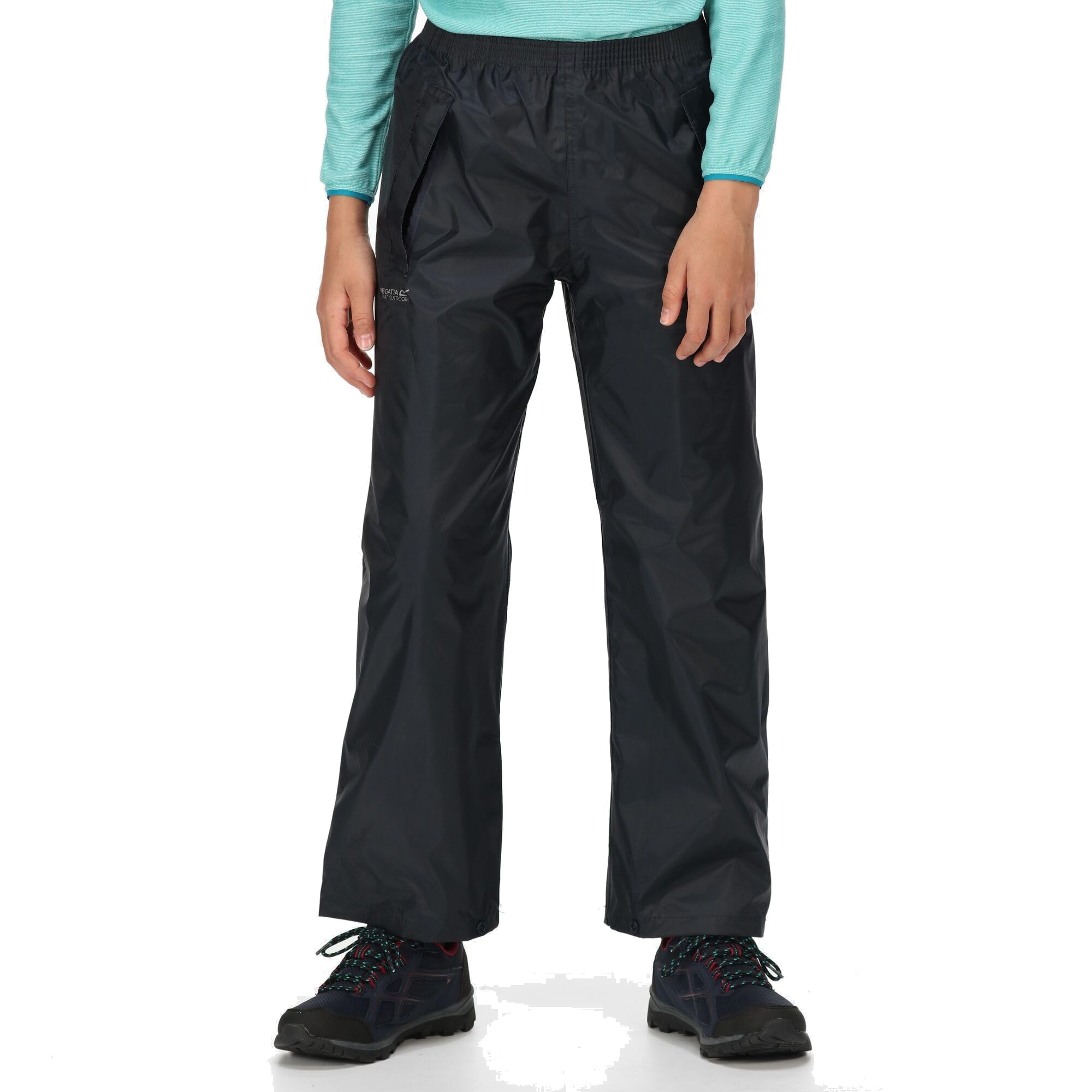 Regatta Kid's Stormbreak Waterproof Taped Seams 2 Side Pockets Press Studs at Hem Over Trousers Overtrousers, Navy, 13 yr,W808 540K13