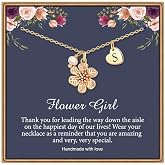 IEFLIFE Flower Girl Gifts - Flower Girl Necklace Wedding Gifts for Girls | Heartfelt Message Card &amp; Gift Box Packaging, 14K-Gold-Plated Necklace, Heart Initial A-Z Necklace, Flower Girl Necklace Gifts