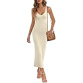 MEROKEETY Womens Summer Spring Midi Dress 2026 Beach Vacation Bodycon V Neck Casual Sleeveless Ribbed Knit Sweater Dresses