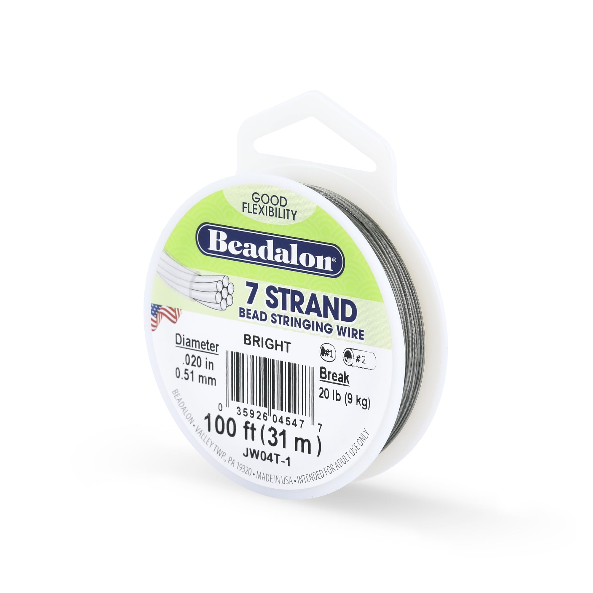 Beadalon 0.51 mm Diameter 31 m Reel 7 Strand Wire, Bright