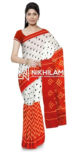 NIKHILAM Womens Pure Cotton Mal-Mal Printed Saree with Blouse Piece (CoS_005, Multicolour)
