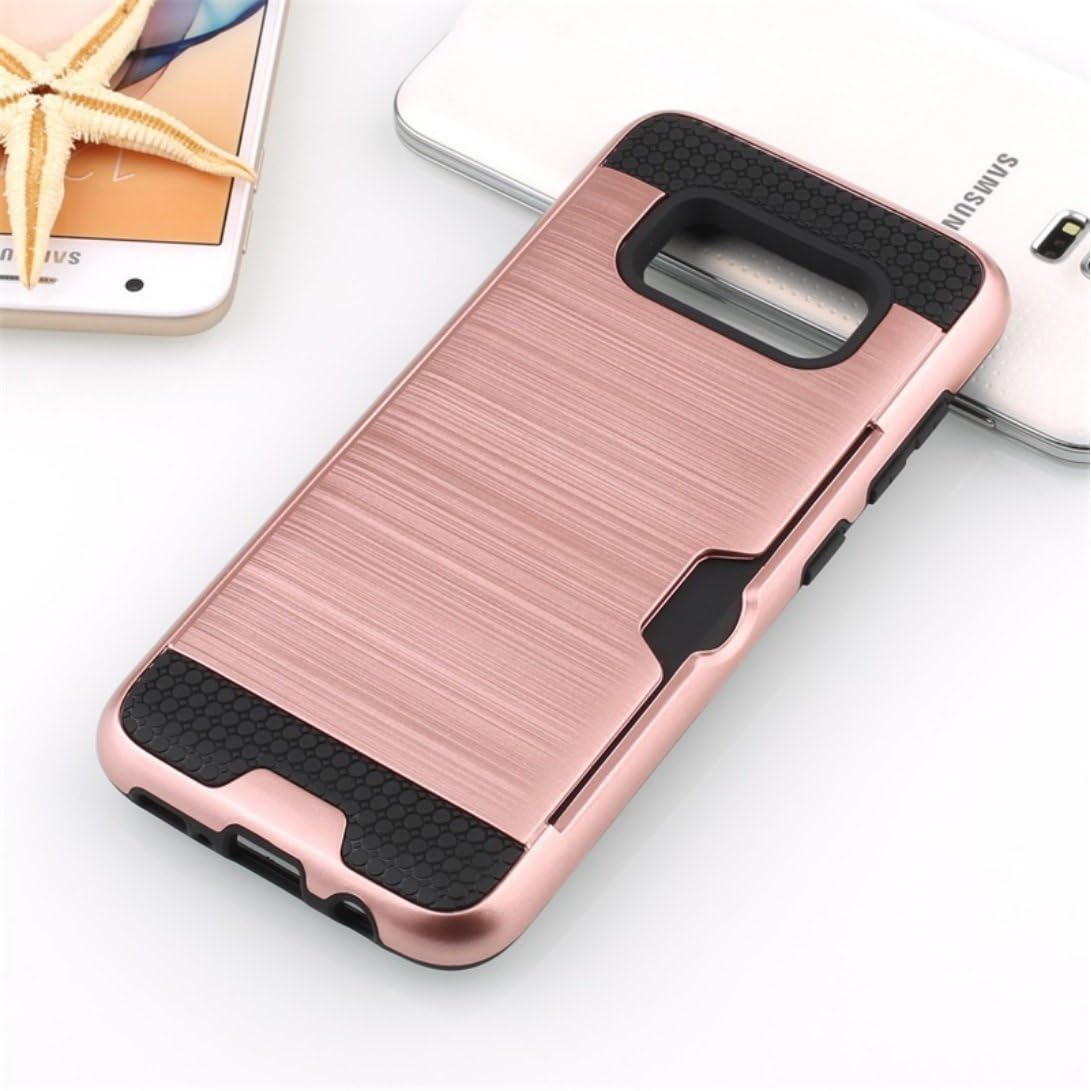 Galaxy NoteFE/7 Shell, Wiredrawing Design Combined Armor Slim Cover[Credit ID Card Slot] TAITOU Awesome Super Hybrid Double Layers 2 In 1 Light Thin Armour Case For Samsung Galaxy Note FE/7 RoseGold