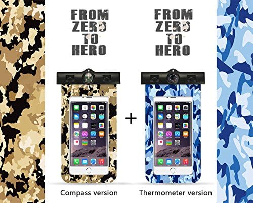 Ourhome520 Cell Phone Cases Universal Waterproof Case, IPX8 Waterproof Phone Pouch Dry Bag-Camouflage soldier style:Desert Camouflage (with compass), Ocean Camouflage (with thermometer)-(2-Pack)