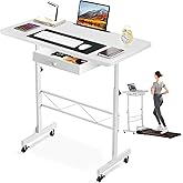 COMHOMA Small Standing Desk Adjustable Height Small Computer Desk Mobile Portable Rolling Laptop Table with Wheels 32" Computer Workstation Sit Stand Desks Portable Standing Table Treadmill desks