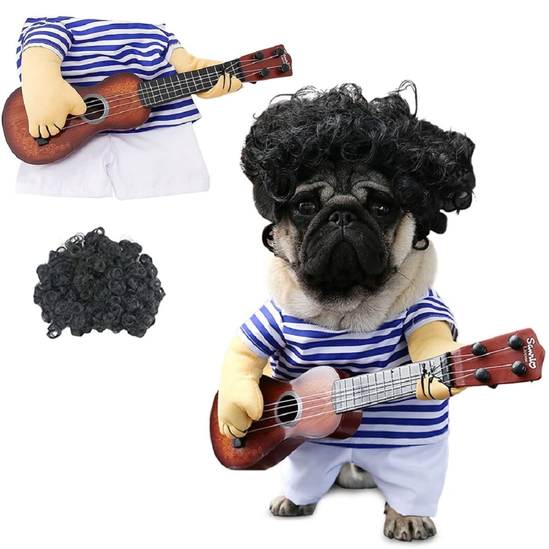 Photo 1 of Idepet Pet Halloween Costume Funny Guitar Dog Costume Dressing Up Pet Clothes Suit for Puppy Small Medium Dogs Chihuahua Teddy Pug Christmas Party Halloween Costumes Outfit (Size M)