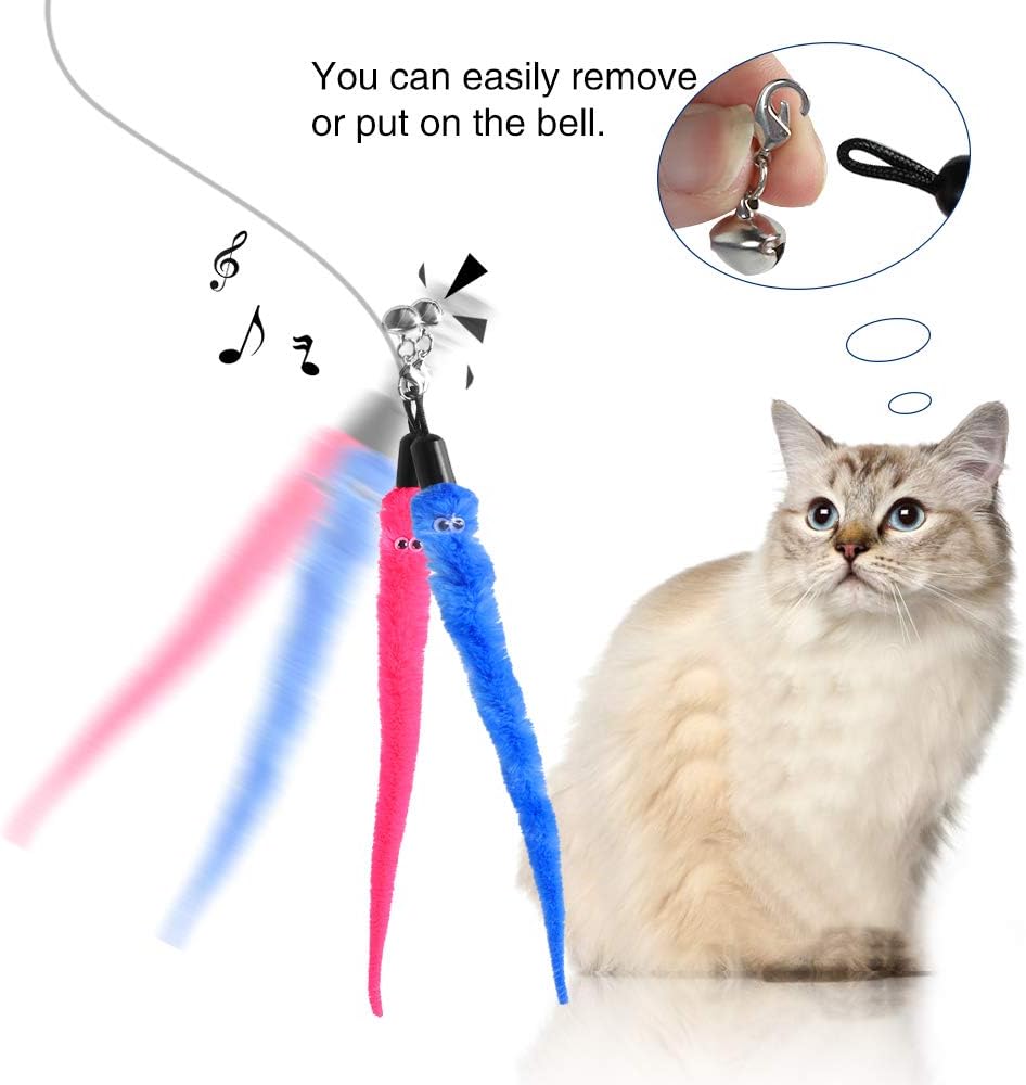 M JJYPET Cat Wand Toy Replacement Refill, 10 Packs Cat Worm Toy, Assorted Teaser Refills with Bell for Cat, Kitten : Pet Supplies