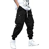 OYOANGLE Men's Casual Drawstring Elastic Waist Flap Pocket Letter Graphic Street Jogger Cargo Pants