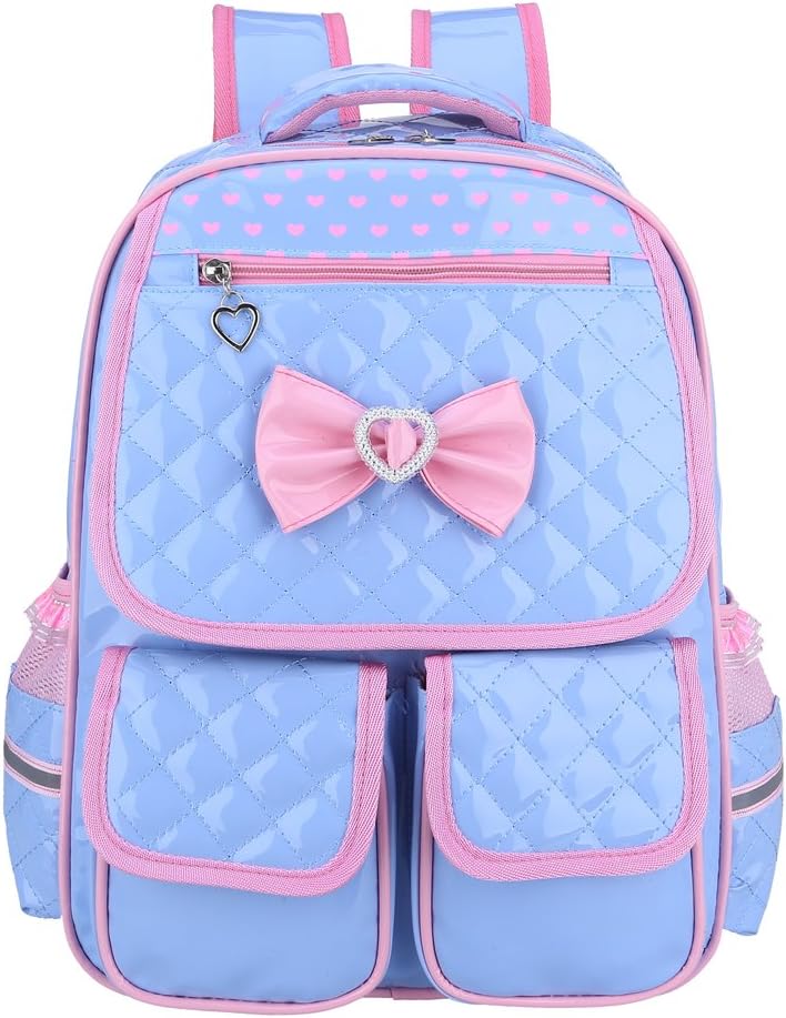 FNTSIC Cute Princess School Bags PU Leather Children Backpacks Large Capacity Lightweight Shoulder Bags for Teenage Girls, Kids (Blue)