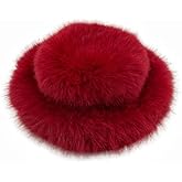 Women's Winter Faux Fur Fuzzy Warm Bucket Hat Shearling Wide Brim Fisherman Plush Hats for Women