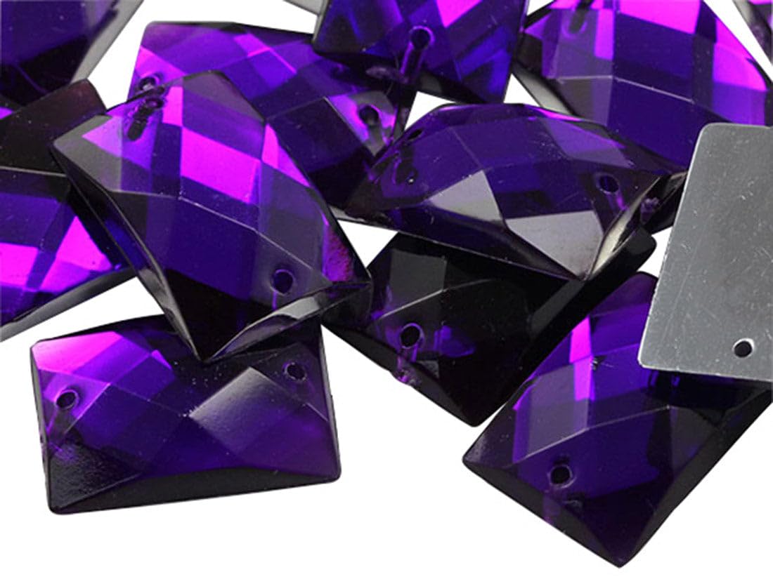 Allstarco 25x18mm Purple Amethyst CH05 Flat Back Rectangle Sew On Beads for Crafts Plastic Acrylic Rhinestones with Holes for Sewing, Clothing Embelishments, Costume Cosplays 18 Pieces