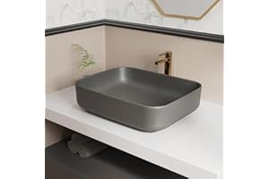 ELLAI Bathroom Vessel Sink Rectangle Above Counter Porcelain Ceramic Top Mount Rectanglar Countertop Sink for Bathroom 19.7"x15.2"x5.4" Matte Gray with Pop Up Drain