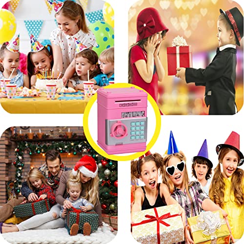 Honeystar Electronic Piggy Banks for Boys, Real Money Savings Box Toys for Children ATM Cash Coin Bank for Child Best Birthday Gifts for Kid 8-12 Year Old (A-Pink)