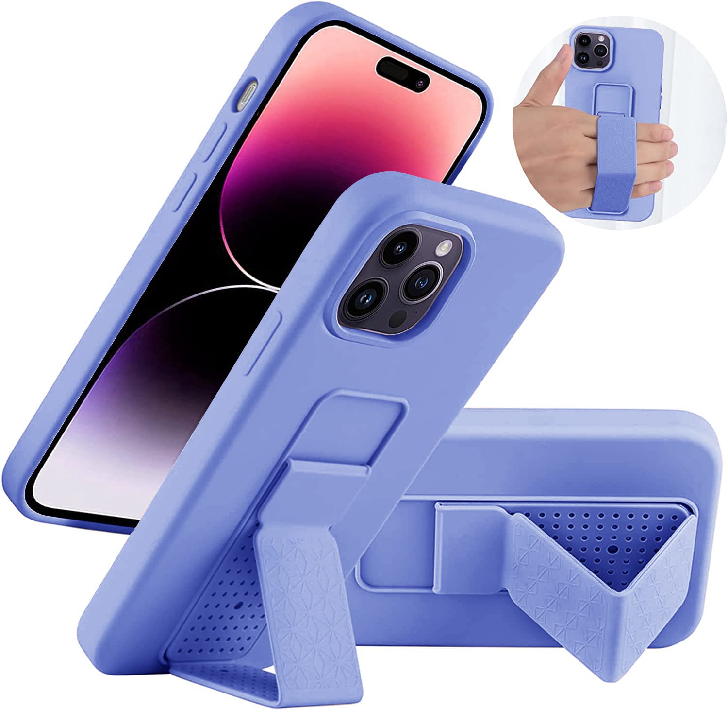 Photo 1 of LAUDTEC Silicone Kickstand Case Compatible with iPhone 14 Pro Max case, Flexible Soft Liquid Silicone Stand Case for iPhone 14 Pro Max (Purple)