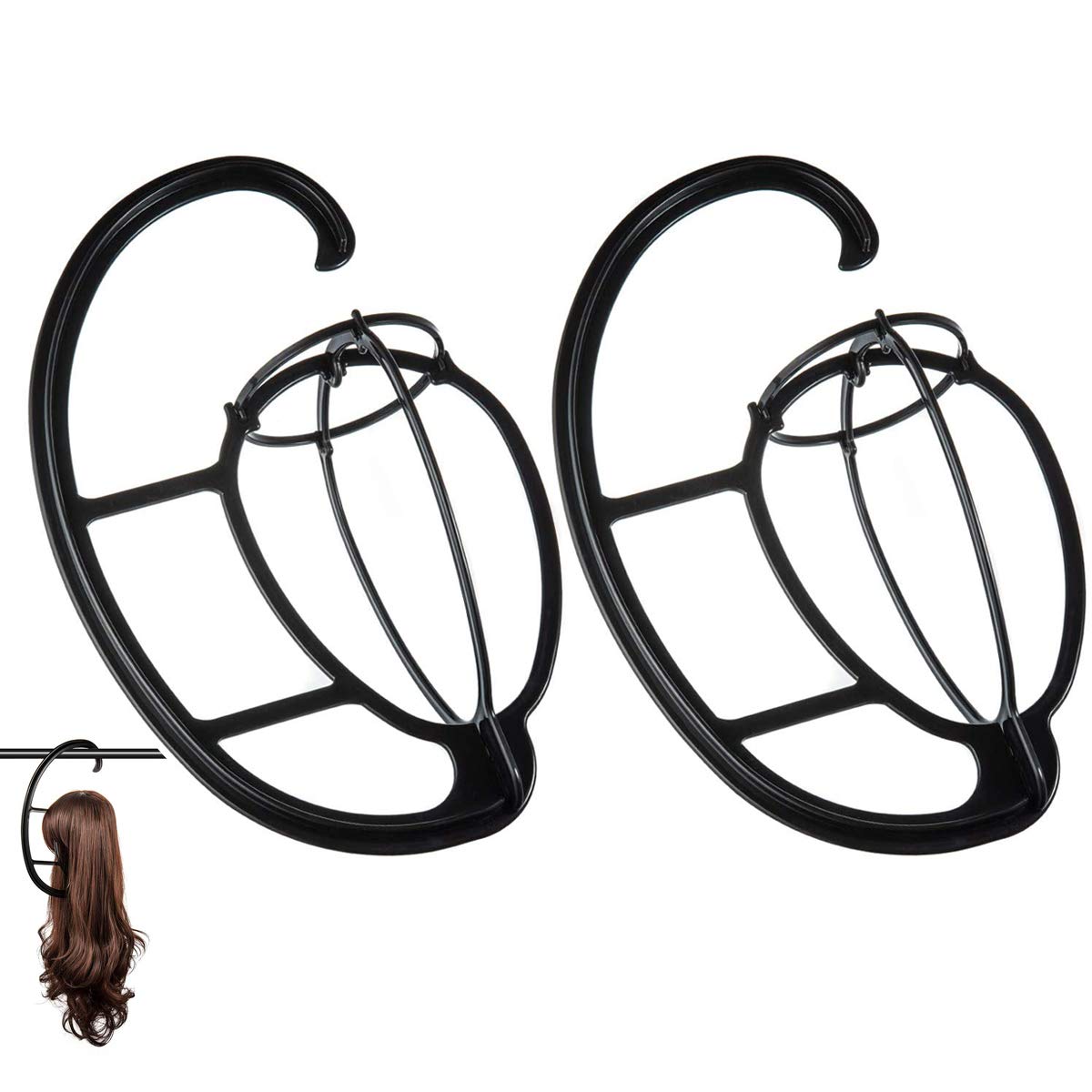 Dreamlover Hanging Wig Stands, Portable Wig Hangers, Hat Display Holders, Black, 2 Sets