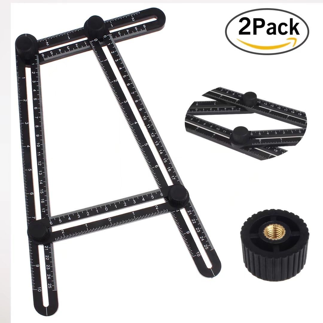 AONESY 2 Pack Multi Angle Measuring Ruler, Template Measurement Tool for All Angles & Shapes,Multi Functional Ruler Best for Craftsmen Handymen Builders Carpenter DIY (Black)