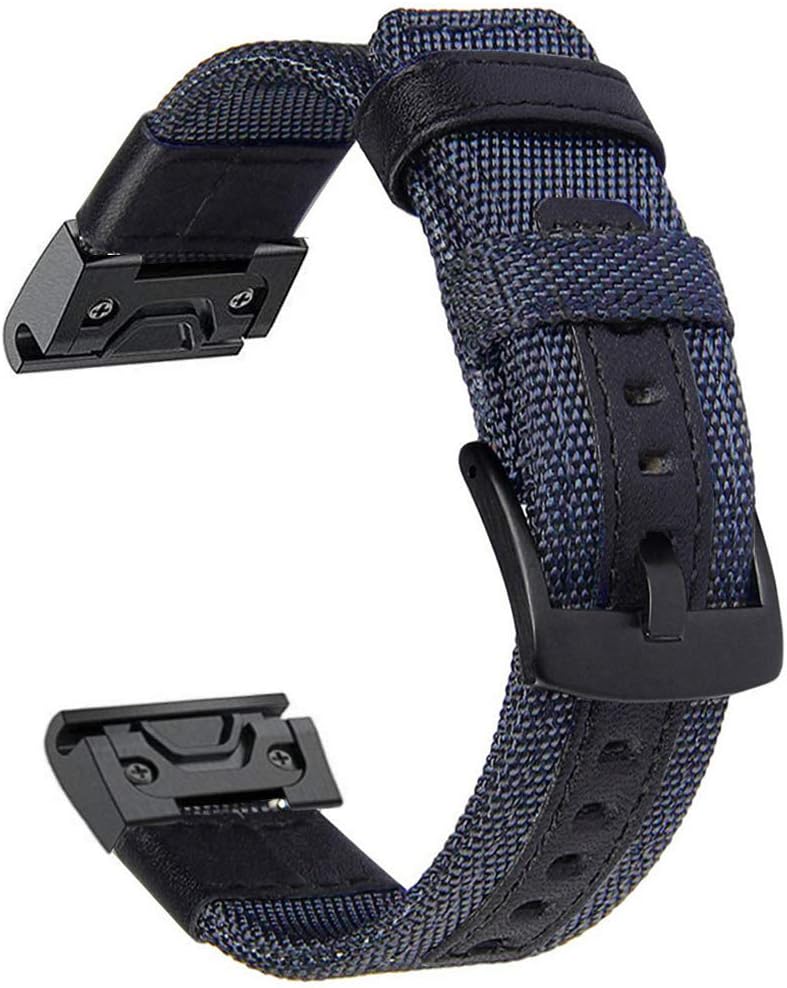 Olytop Compatible Fenix 5X / 5X Plus Bands, 26mm Quick Release Easy Fit Premium Durable Nylon with Leather Watch Strap Wrist Band for Garmin Fenix 6X/6X Pro & Fenix 3/Quatix 3 Smartwatch (Blue)