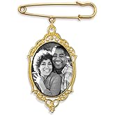Gold Wedding Bouquet Photo Charm Pin for Bridal Flower Bouquet Memorial