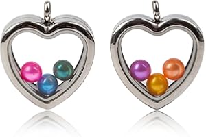 Africanbeads 2PCS 30MM Floating Charm Locket Necklace with 6 Freshwater Pearls,316L Stainless Steel Clear Glass Locket,Small Waterproof Living Memory Pendant for Women(Without Chain)