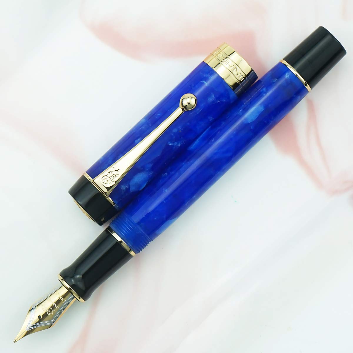 Jinhao 100 Classic Fountain Pen Blue Celluloid, Medium Nib with Converter and Pen Case Set
