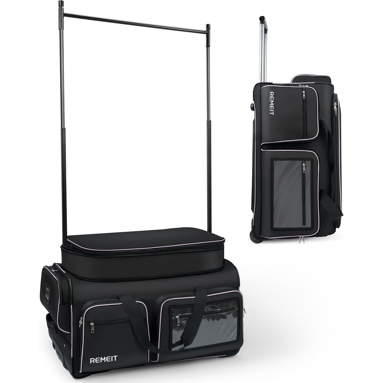 Photo 1 of REMEIT Dance Bag with Garment Rack, 28" Dance Costumes Rolling Garment Bags For Travel, Garment Duffle Bag For Dance Competition Travel Bag with Garment Rack (Black with Light ?urple Trim)