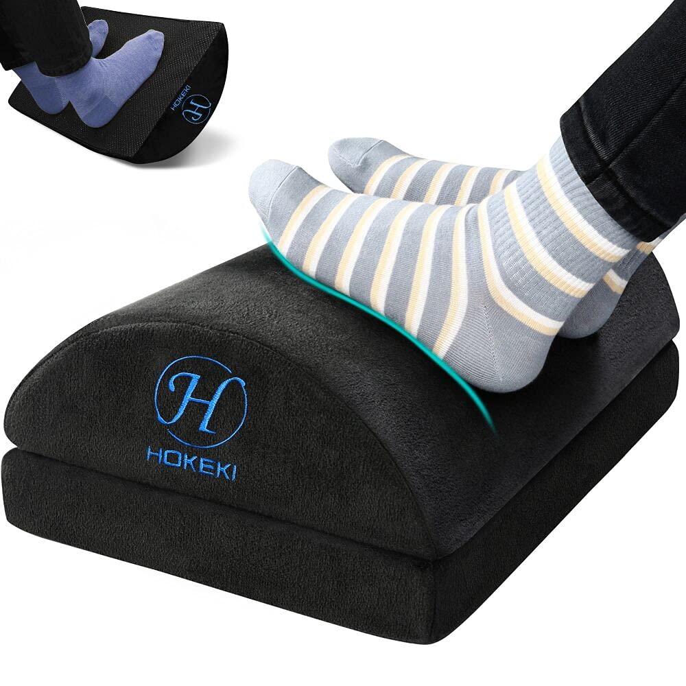 HOKEKI Upgraded Foot Rest Under Desk with Adjustable Height, Soft Yet Firm Foam Velvet Footrest Cushion, Foot Stool Rocker Pillow for Home, Office, Car, Airplane to Relieve Lumbar, Back, Knee Pain