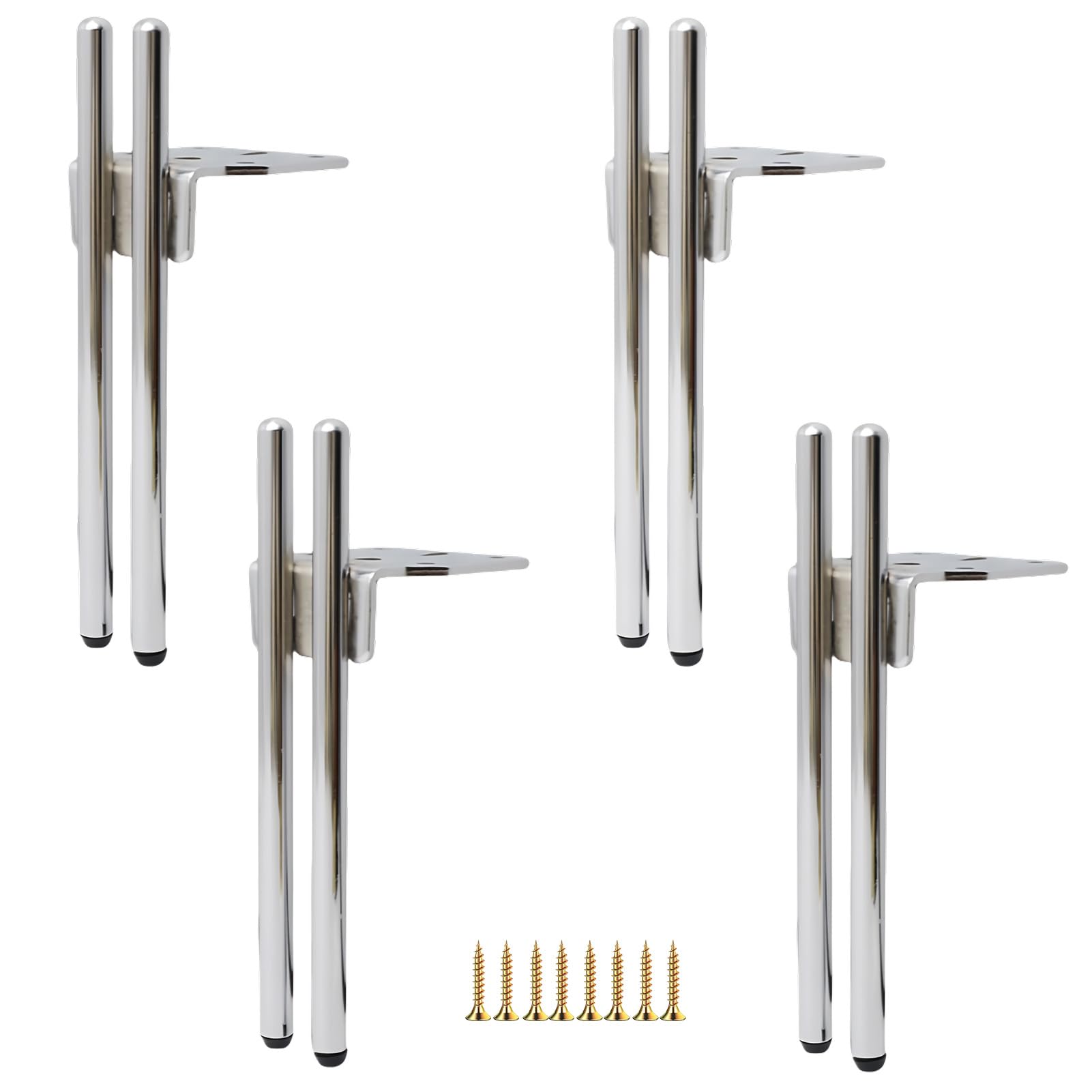 4 Metal Furniture Legs, Modern Replacement Sofa Legs, Coffee Table, TV Cabinet, Bathroom Cabinet with Screws+Floor Protection+Silent Non-Slip Base (Silver, 18 cm)