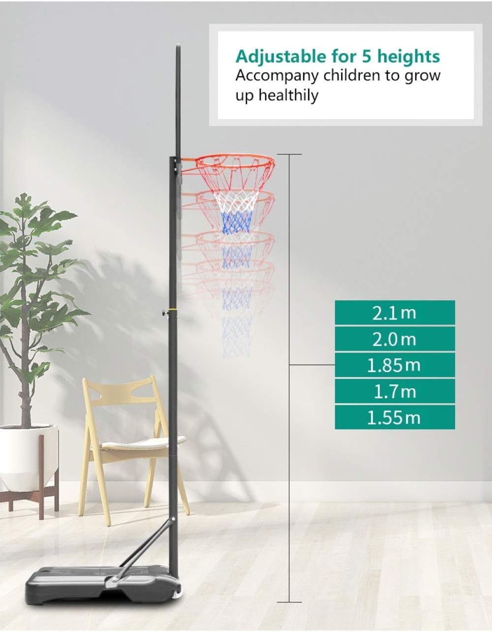 Portable Basketball Hoop & Goal Basketball System Basketball Equipment Height Adjustable 65”-104” Come with Basketball & Ball Pump for Youth Kids Indoor Outdoor Use : Sports & Outdoors