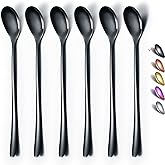 Black Long Handle Spoon, Coffee Stirrers, Premium Stainless Steel Ice Tea Spoons, Ice Cream Spoon, Cocktail Stirring Spoons, Set of 6 (Black)