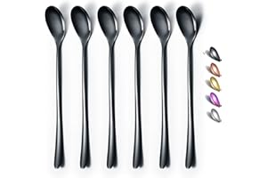 Black Long Handle Spoon, Coffee Stirrers, Premium Stainless Steel Coffee Spoons, Ice Tea Spoons, Ice Cream Spoon, Cocktail St